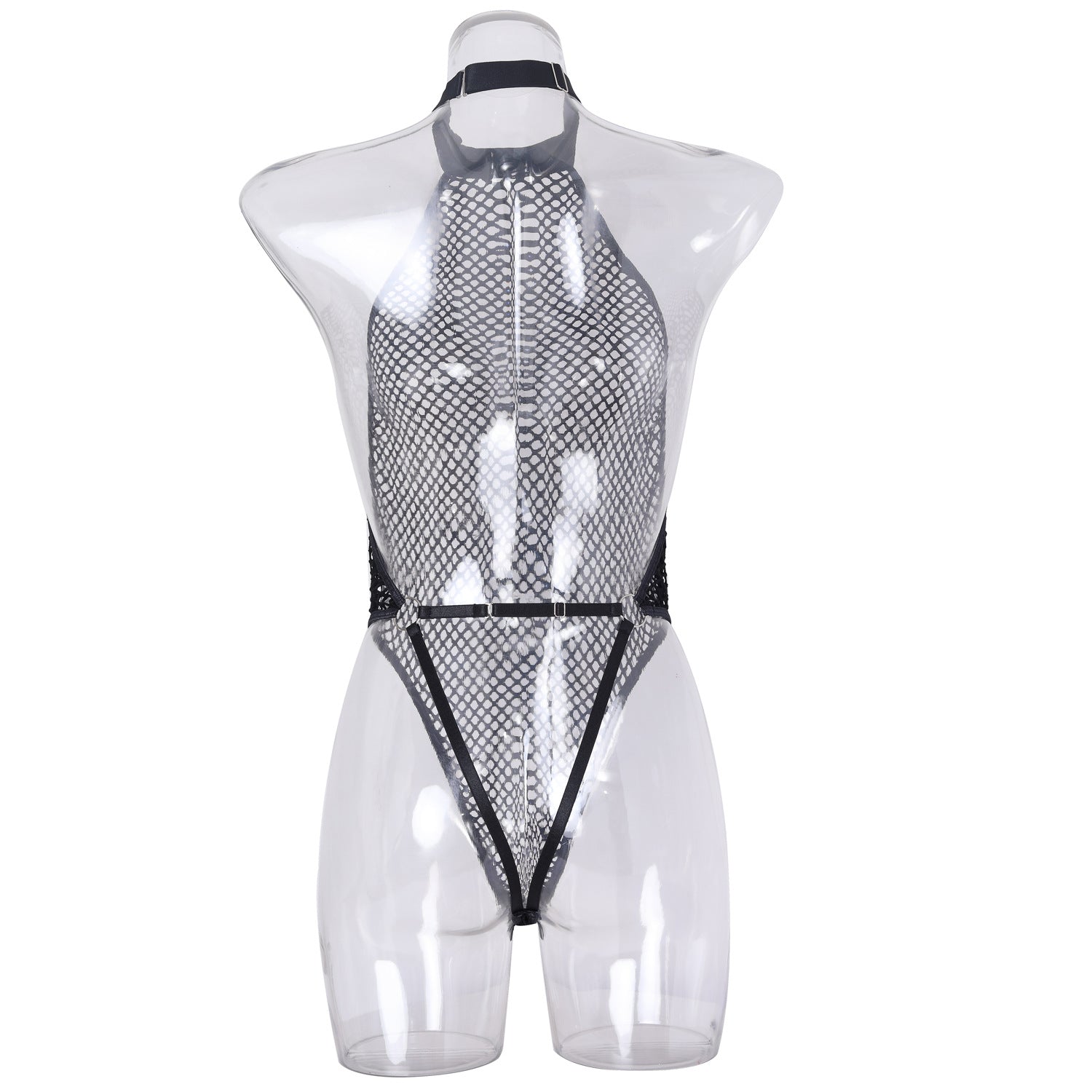 Erotic Backless Fishnet Bodysuit with Handcuffs