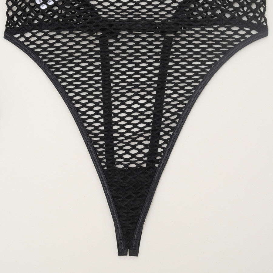 Erotic Backless Fishnet Bodysuit with Handcuffs