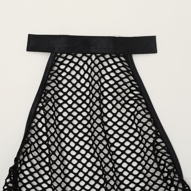 Erotic Backless Fishnet Bodysuit with Handcuffs