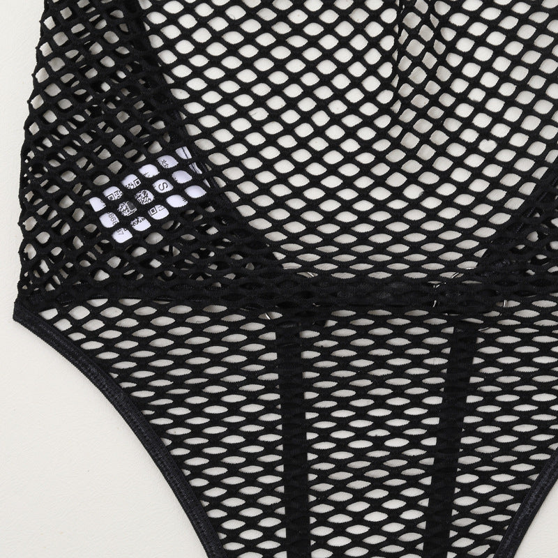 Erotic Backless Fishnet Bodysuit with Handcuffs