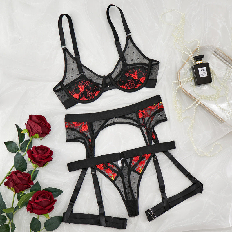Ruby-Red Floral Lingerie
