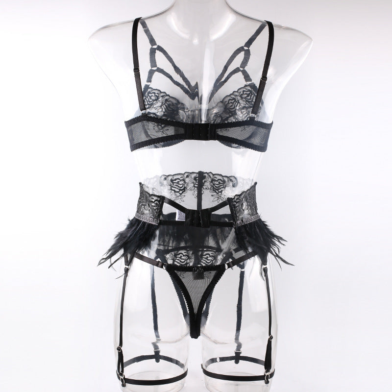 Enigmatic Feather-Trim Lingerie Set