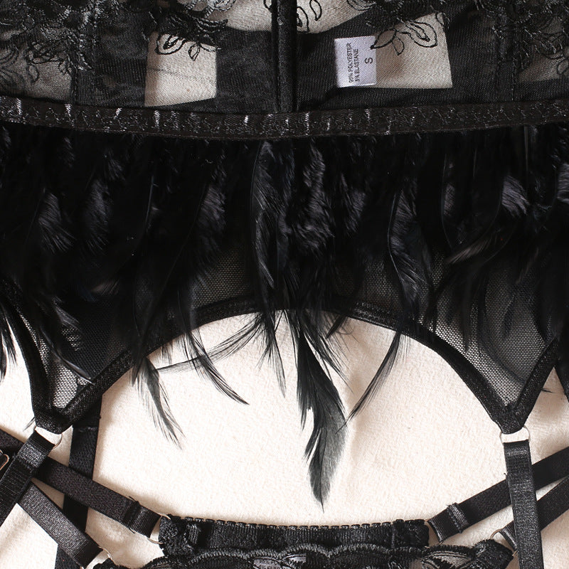 Enigmatic Feather-Trim Lingerie Set