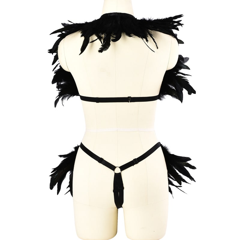 Black Feather Lingerie Set