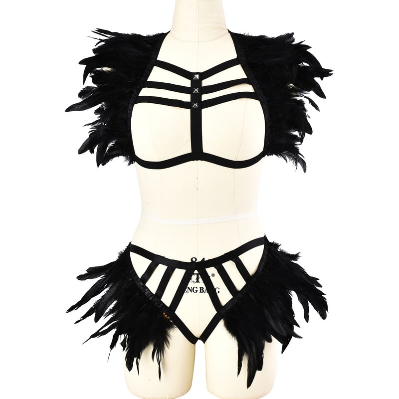 Black Feather Lingerie Set