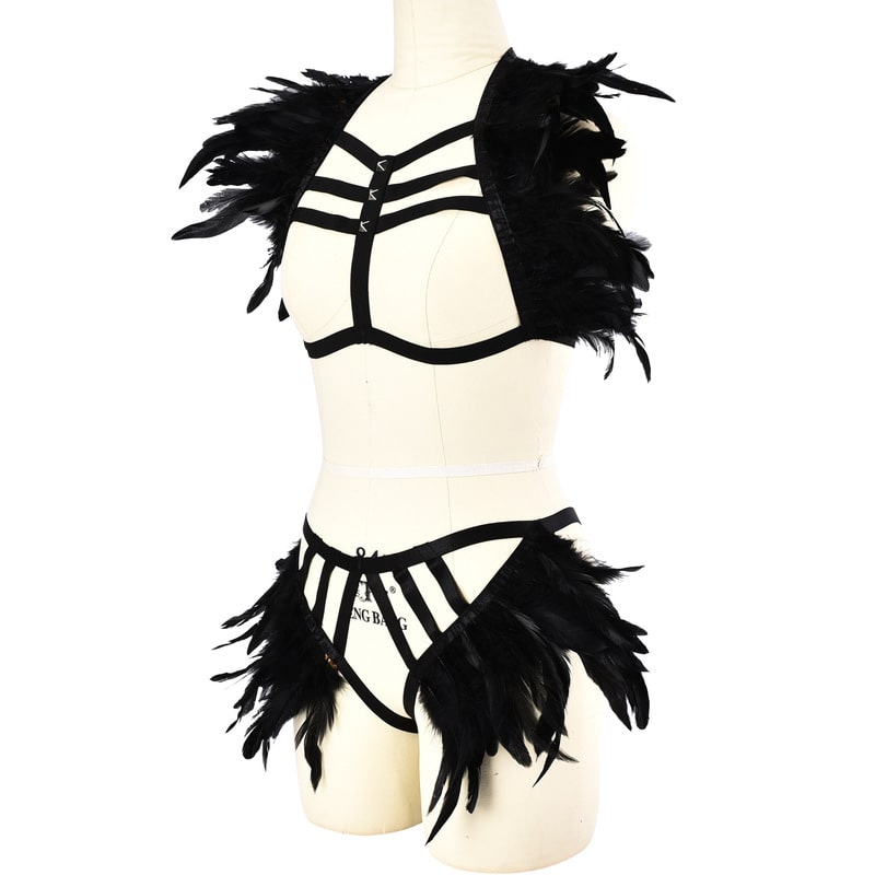 Black Feather Lingerie Set