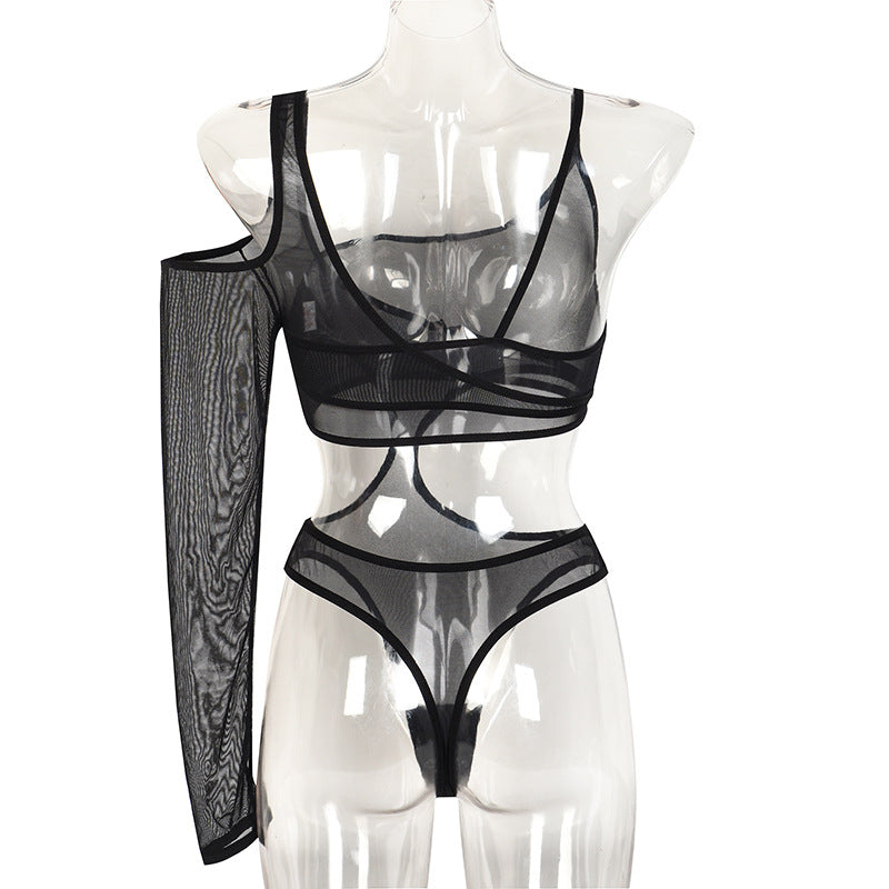 Designer's One-Shoulder Mesh Bodysuit