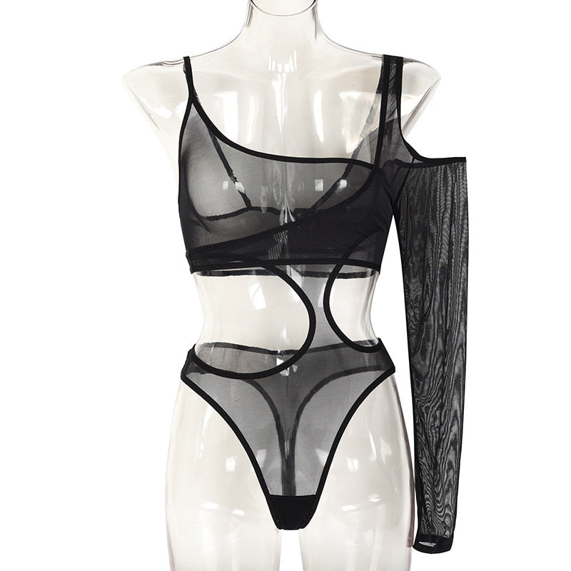 Designer's One-Shoulder Mesh Bodysuit