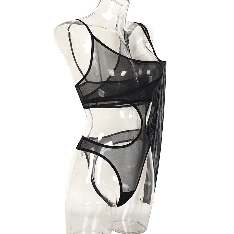 Designer's One-Shoulder Mesh Bodysuit