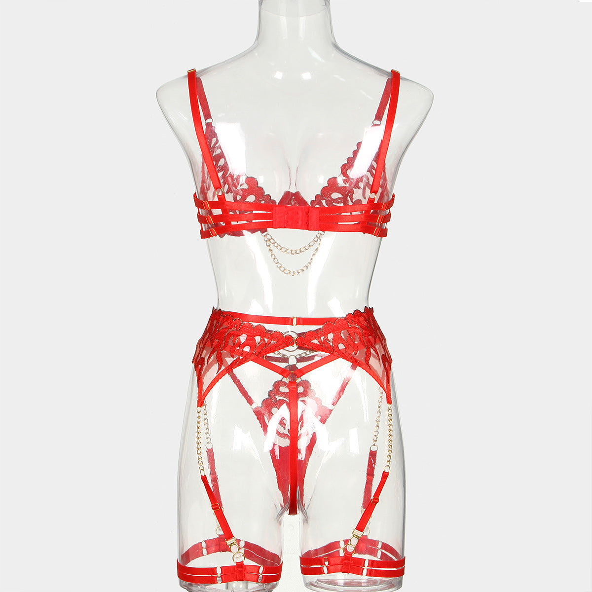 Flame Chained Embroidered Bra Set