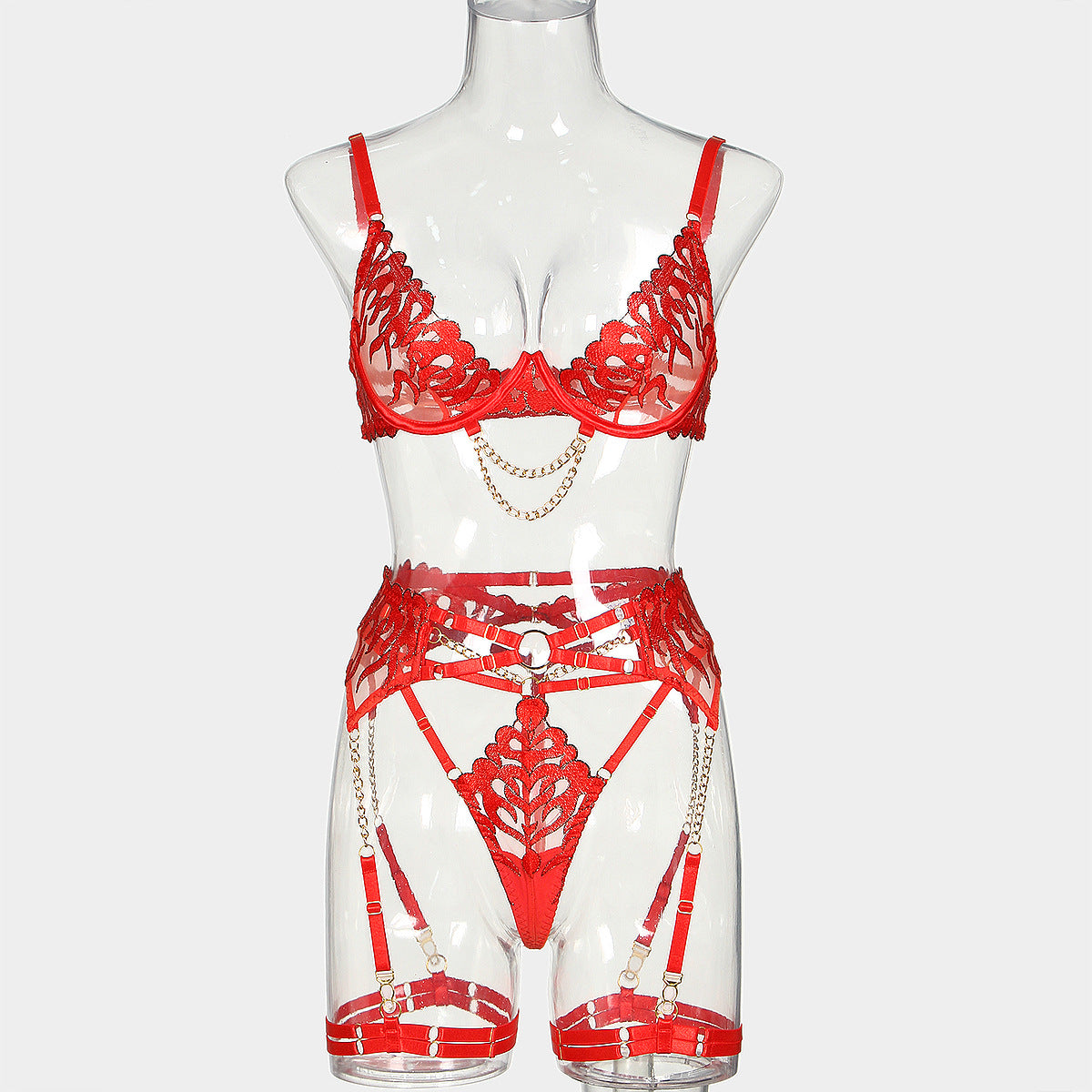 Flame Chained Embroidered Bra Set