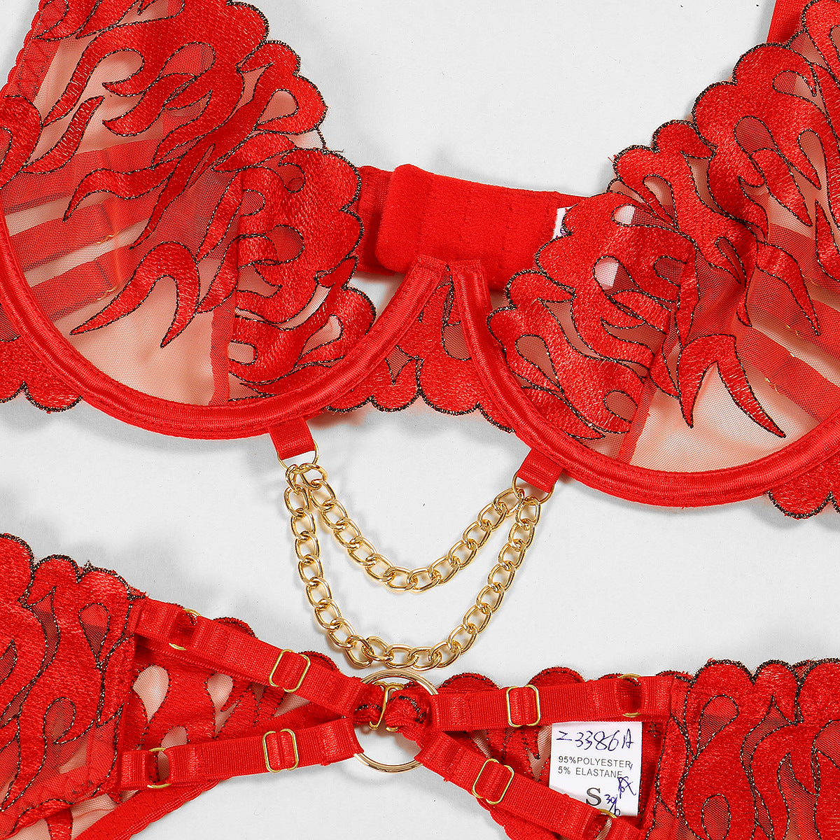 Flame Chained Embroidered Bra Set