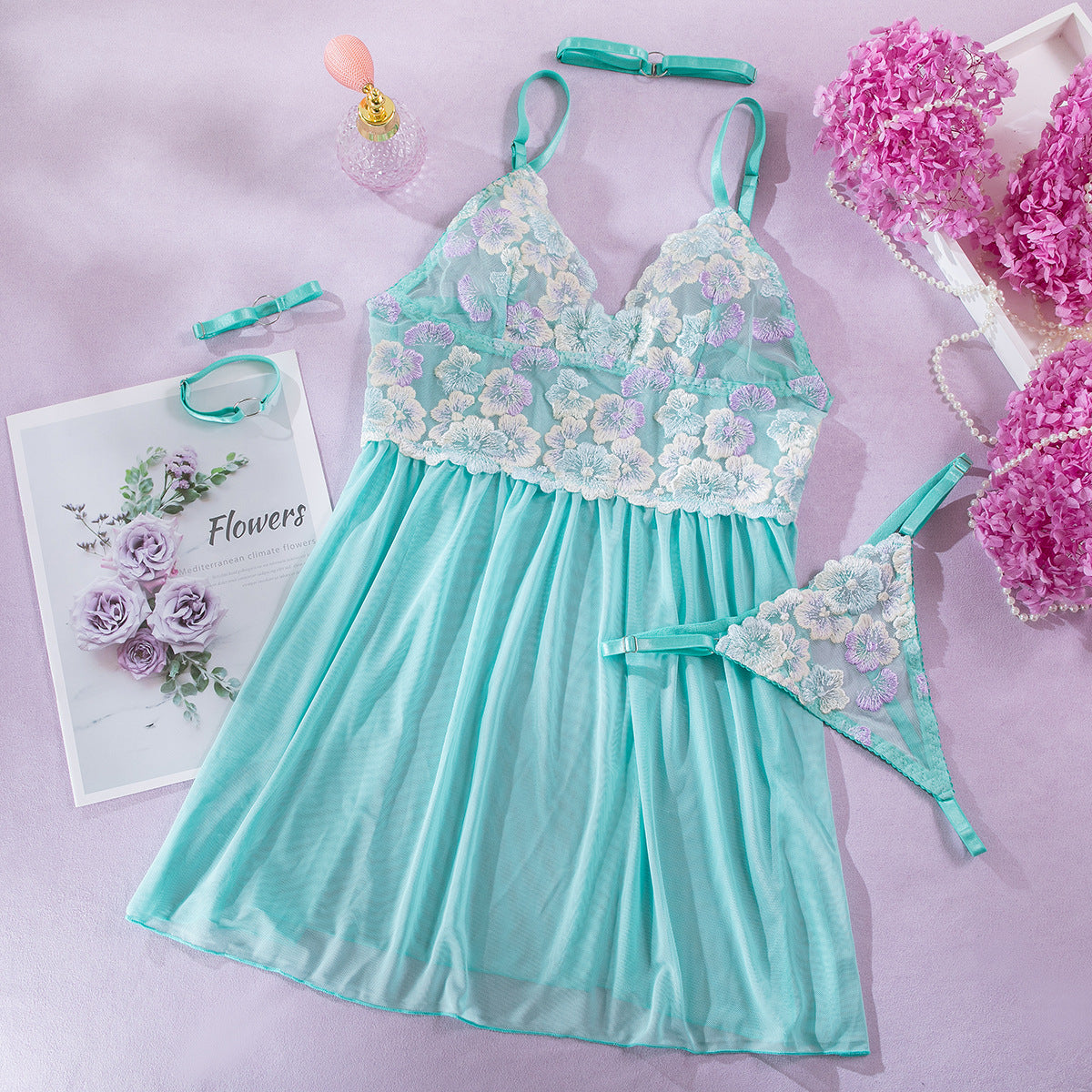 Aqua Floral Babydoll