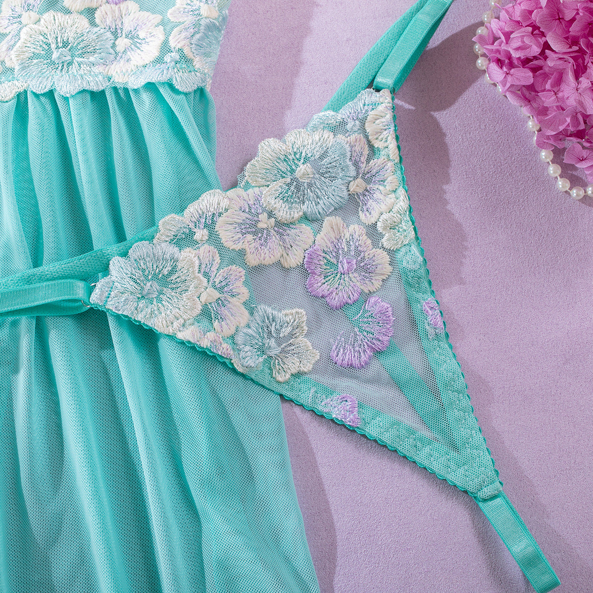 Aqua Floral Babydoll