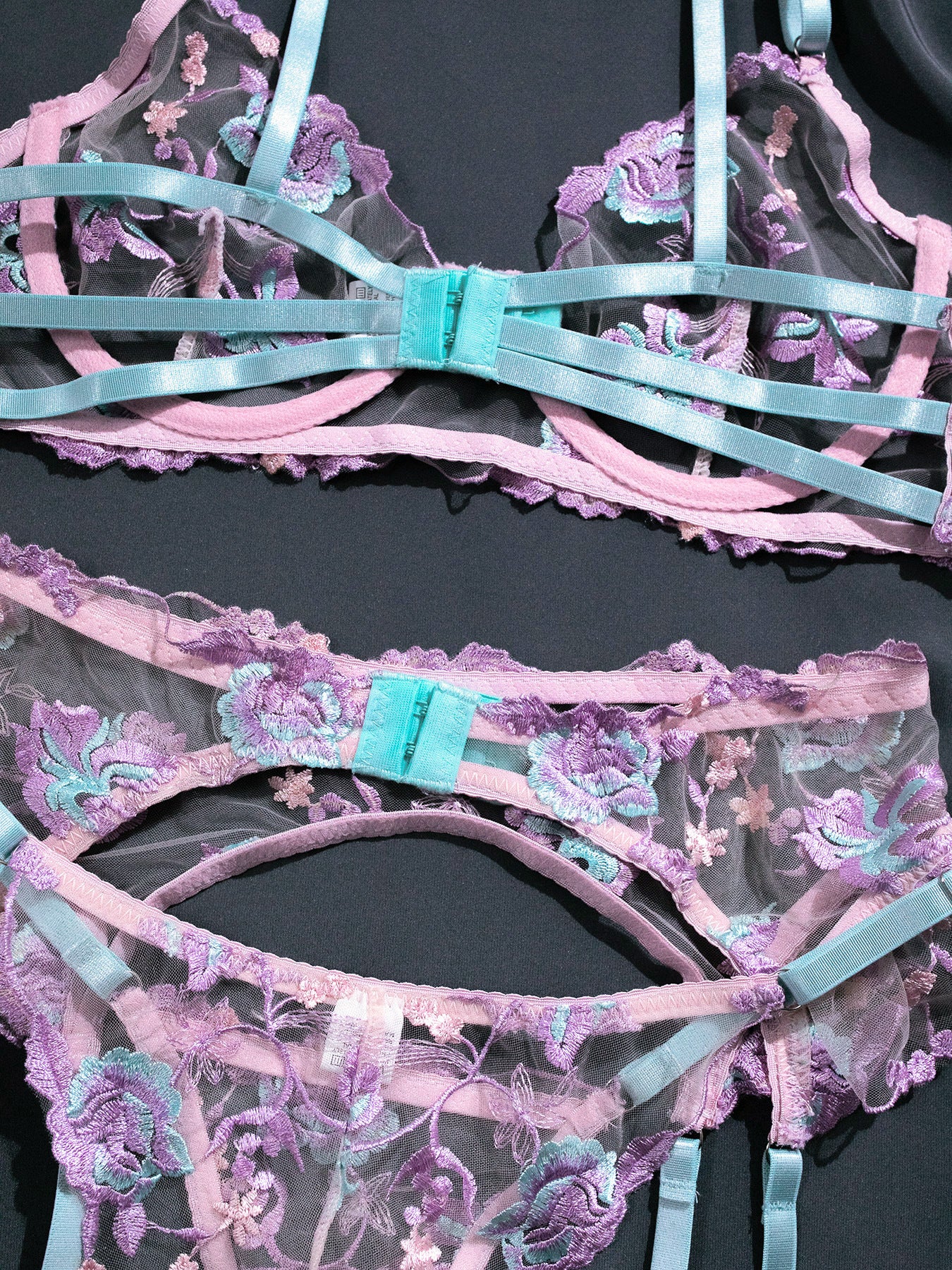 Lilac Floral Embroidered Lingerie Set