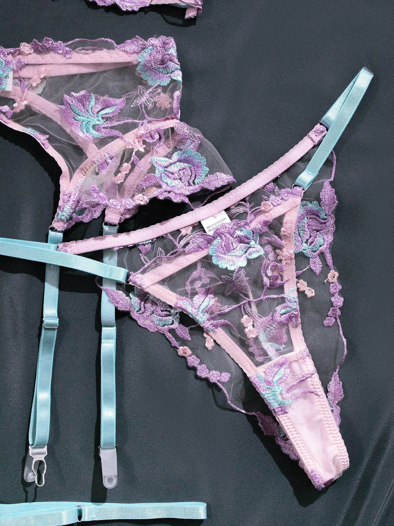 Lilac Floral Embroidered Lingerie Set