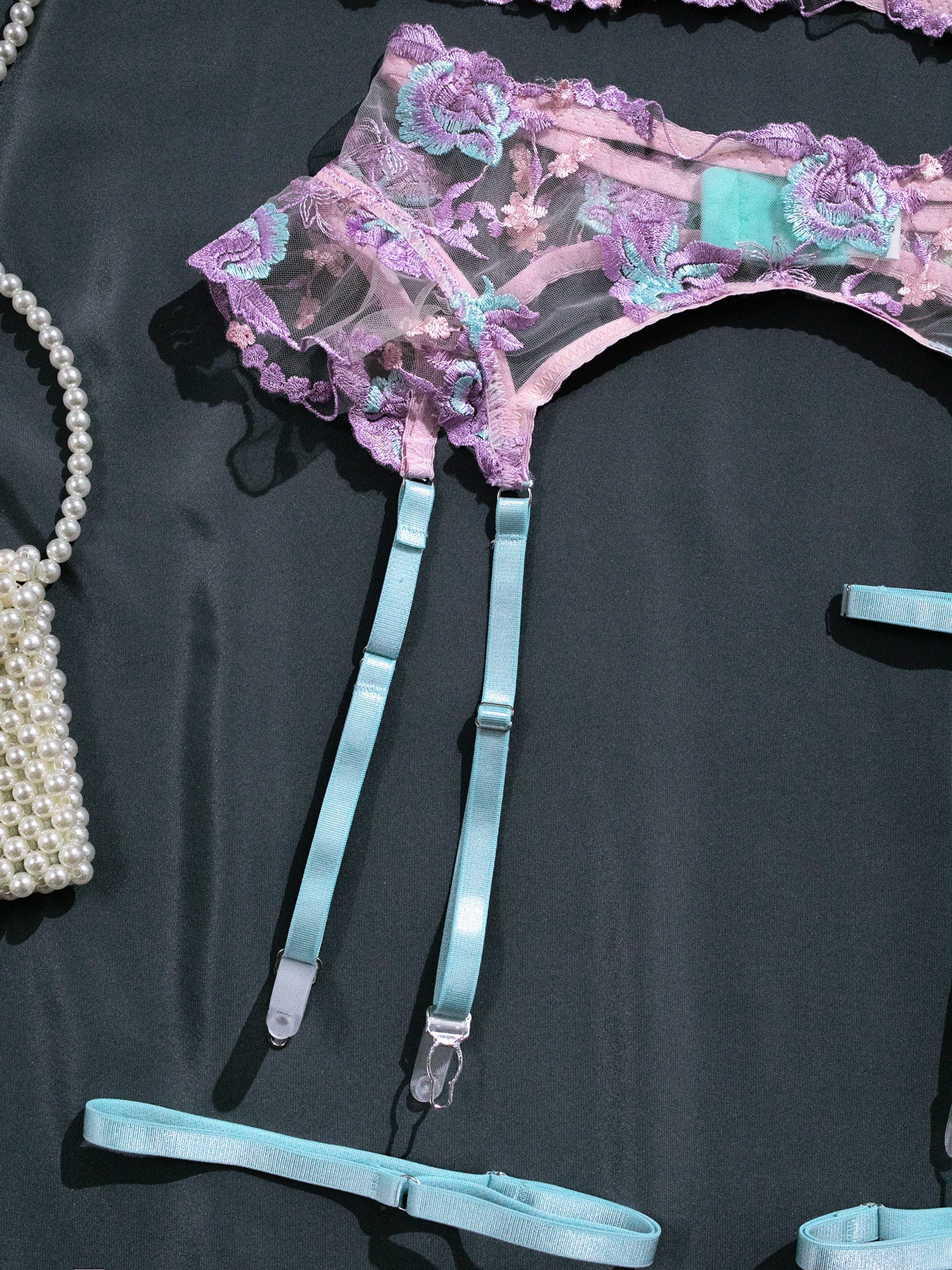 Lilac Floral Embroidered Lingerie Set