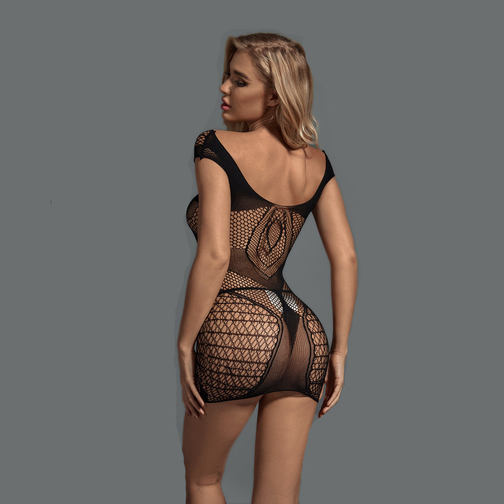 Sultry Off-the-Shoulder Fishnet Dress