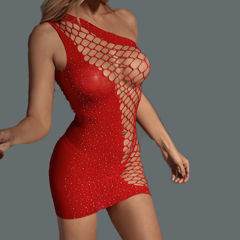 Nude Glam Rhinestone Fishnet Dress